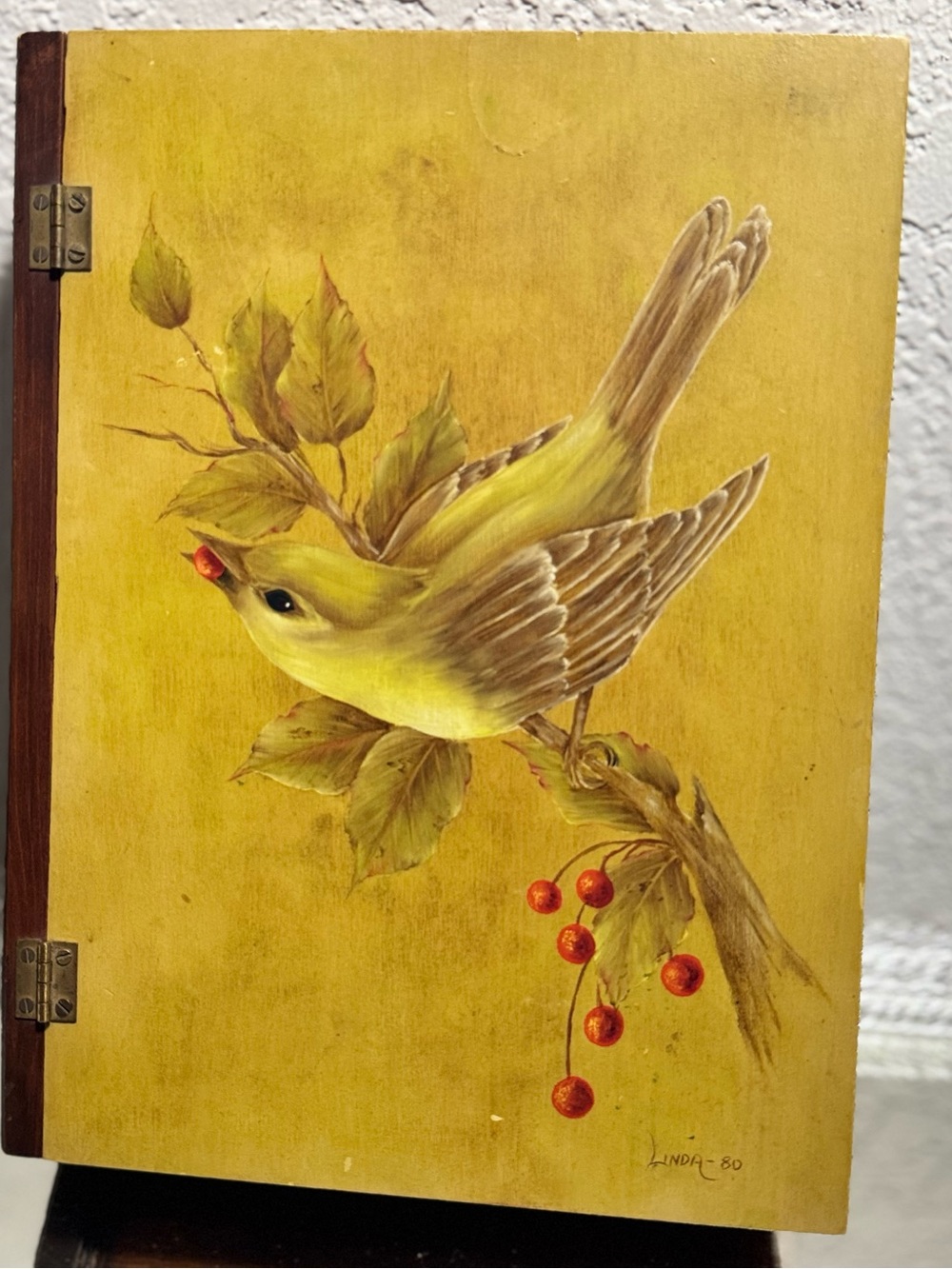 Vintage Hand Painted Bird Hinged Wood Book Box - Picture 3 of 10